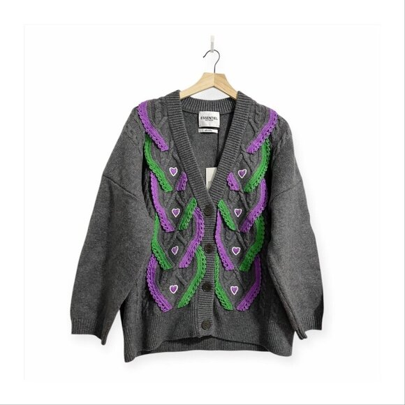 ESSENTIEL ANTWERP Elk Oversized Wool Cardigan, Size M, Gray, New with tag, - Picture 3 of 15